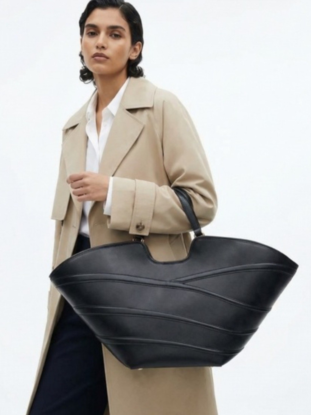 INC International Concepts Black Sculpted Wave Tote